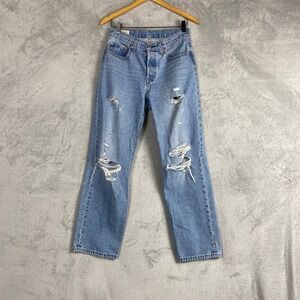 Levis 501 Original Fit Light Wash Distressed Straight Leg Jeans W26 L30 A1959